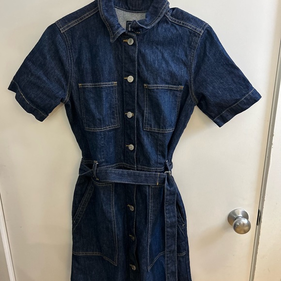 Gap Blue Denim belted Mini Dress / 4 Petite - Picture 4 of 7